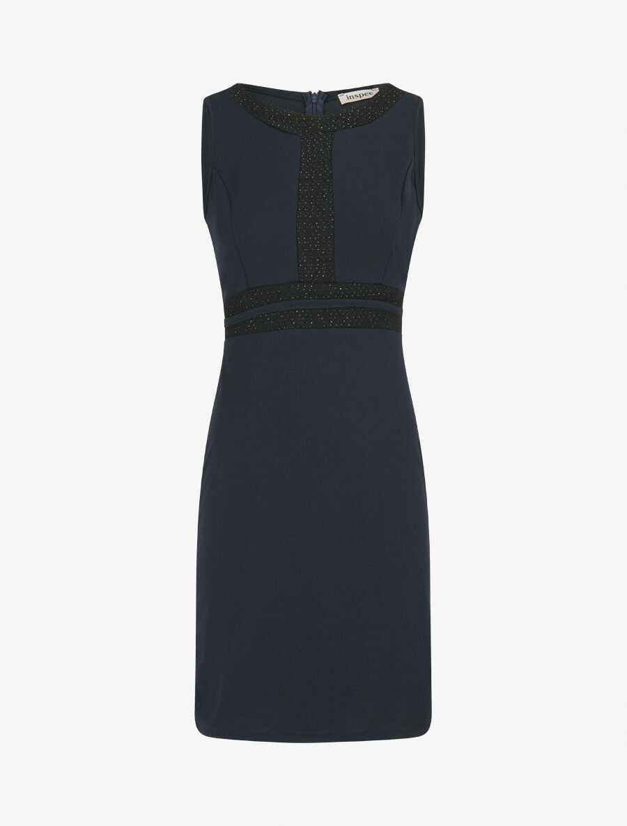 Robe moulante à bande tressée pailletée - Marine - 4