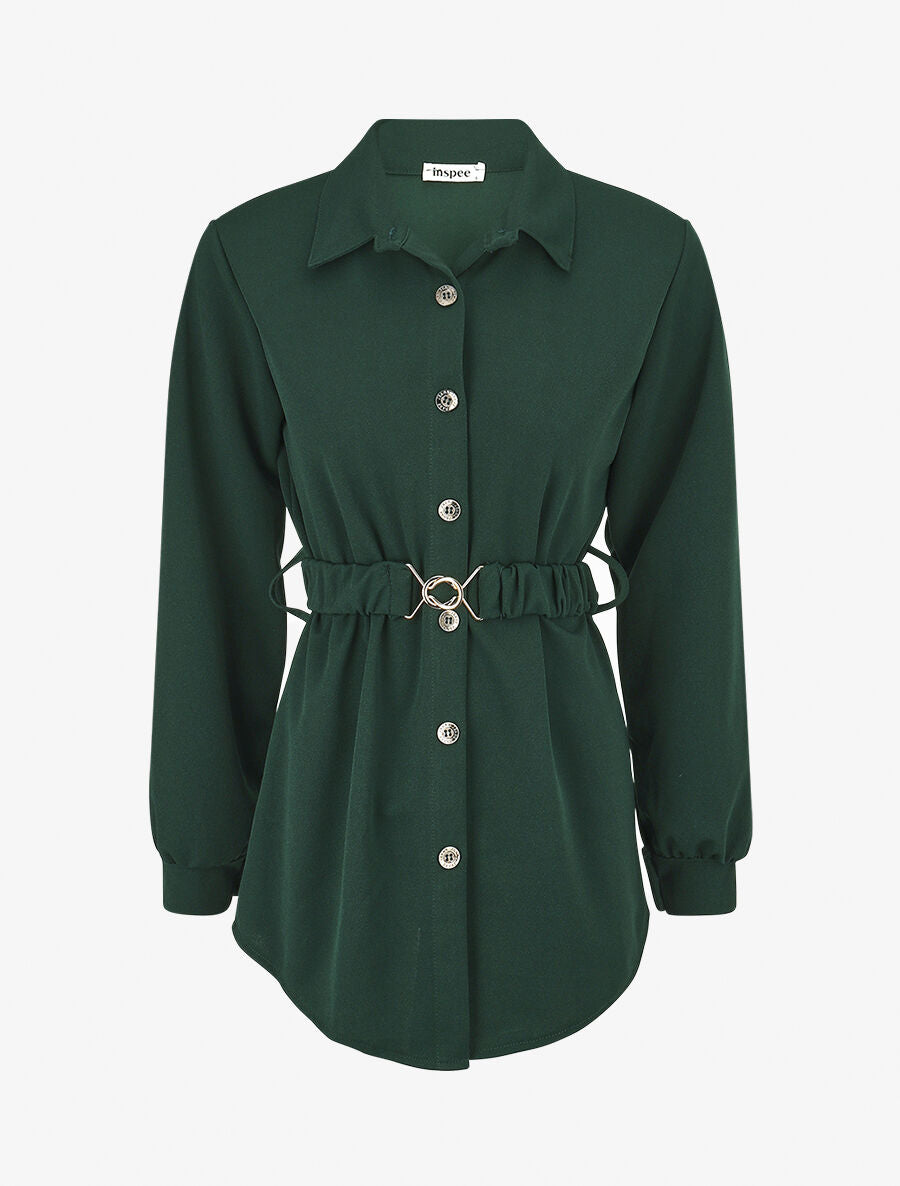 Chemise cintrée à ceinture élastique - Vert forêt - 1