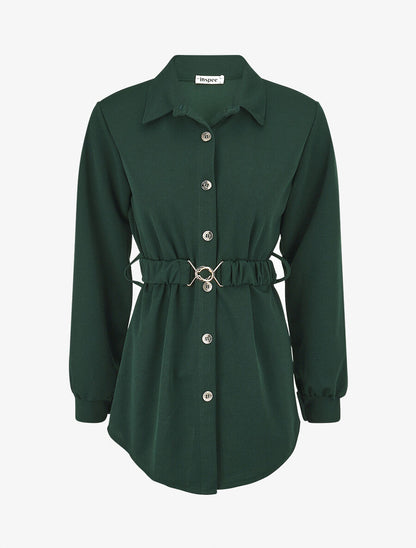 Chemise cintrée à ceinture élastique - Vert forêt - 1