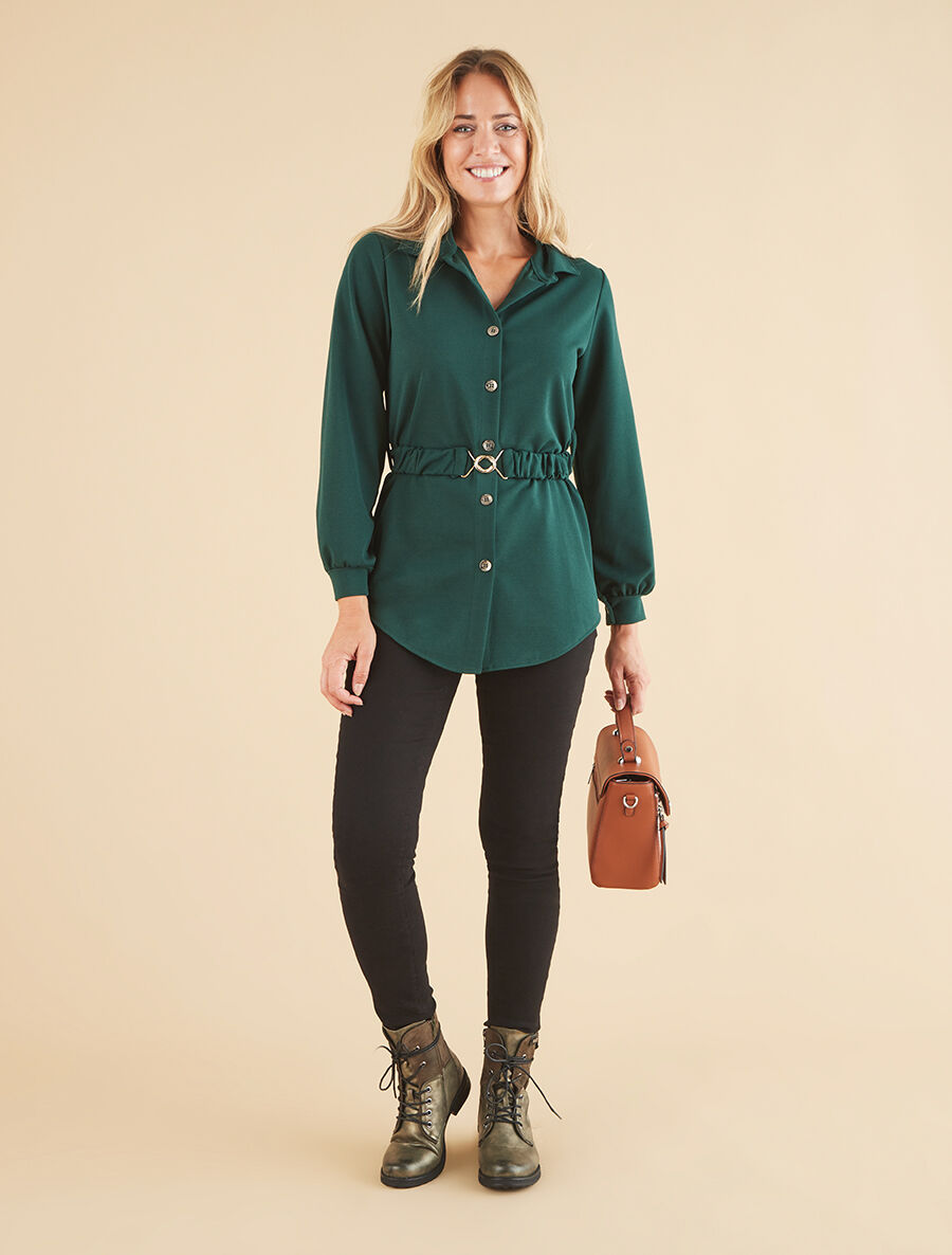 Chemise cintrée à ceinture élastique - Vert forêt - 4