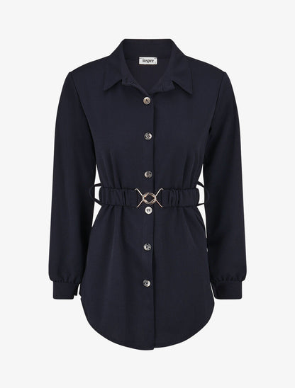 Chemise cintrée à ceinture élastique - Marine - 1