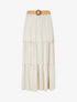 Jupe longue élastiquée à imprimé rayures irisées - Beige/noir - 1