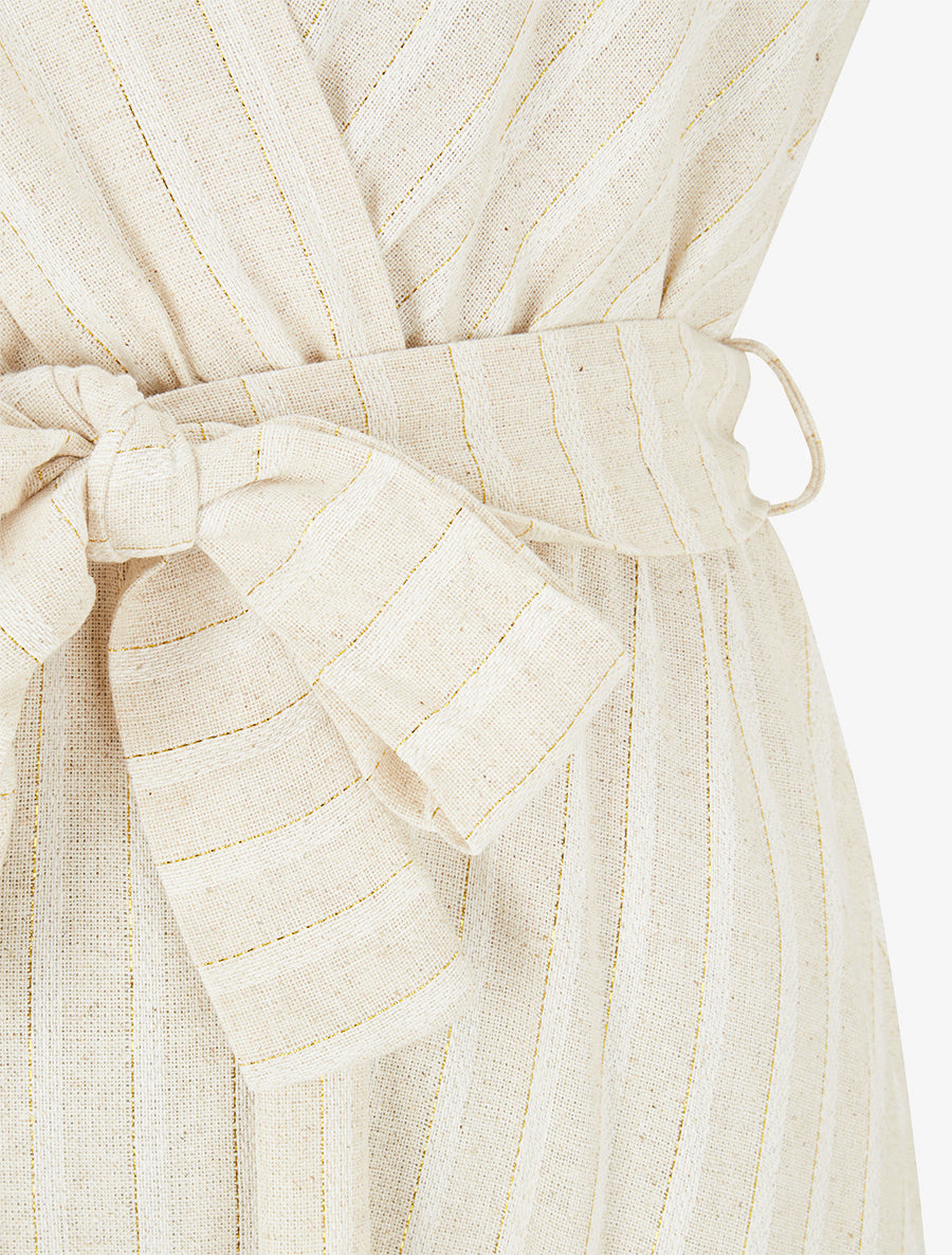 Robe en lin à rayures - Beige/or - 3