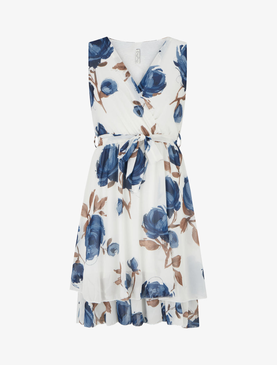 Robe patineuse sans manches imprimé roses - Marine - 1