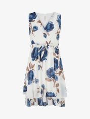 Robe patineuse sans manches imprimé roses - Marine - 1