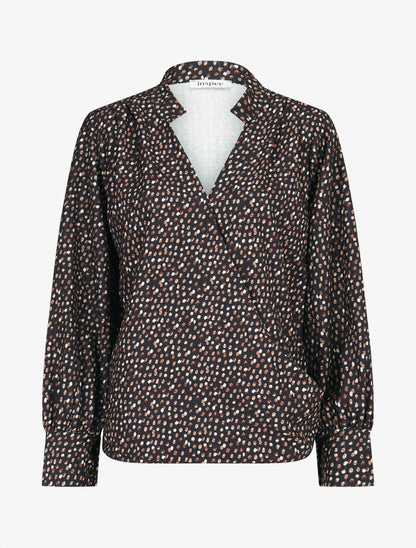 Blouse cache-coeur imprimé pois - Noir - 1
