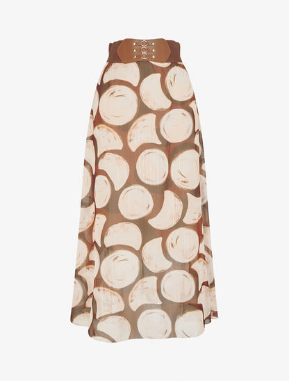 Jupe longue imprimé cercles fantaisies - Marron - 1