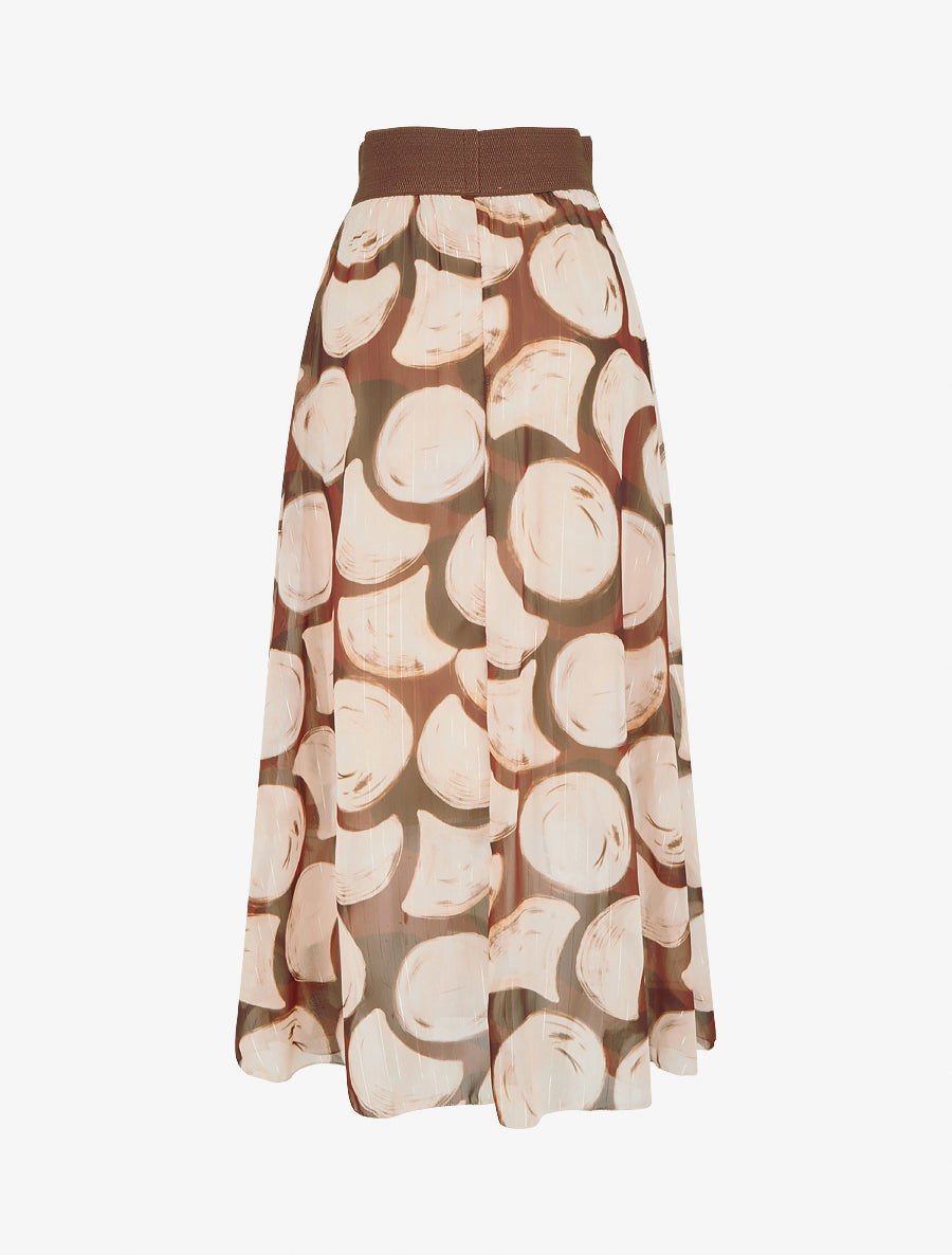 Jupe longue imprimé cercles fantaisies - Marron - 2