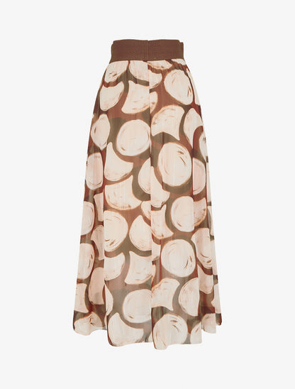 Jupe longue imprimé cercles fantaisies - Marron - 2