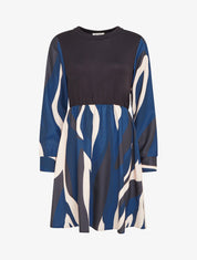 Robe mi-longue à manches imprimées - Marine