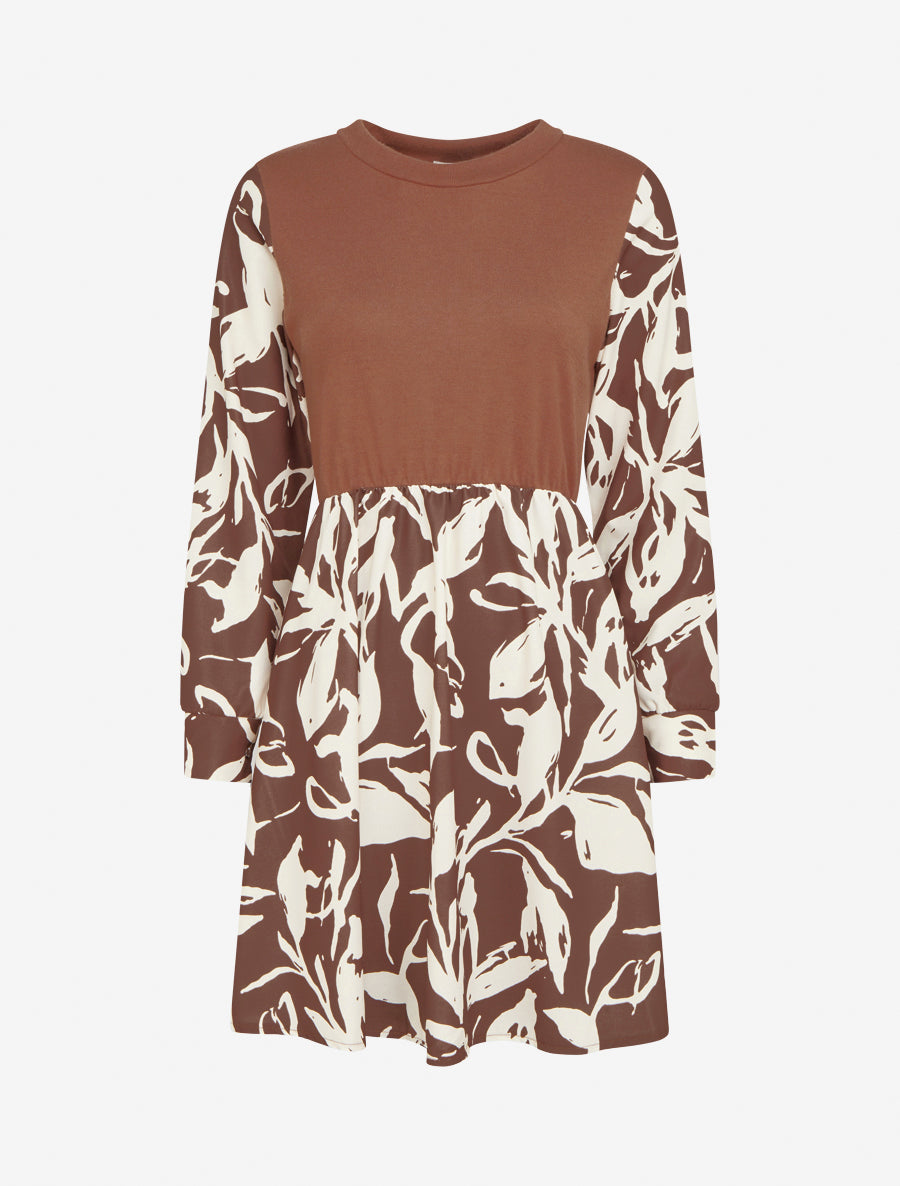 Robe mi-longue patineuse imprimé végétal - Marron - 1