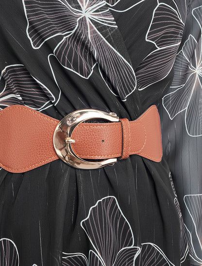 Robe mi-longue évasée imprimé floral - Noir - 3