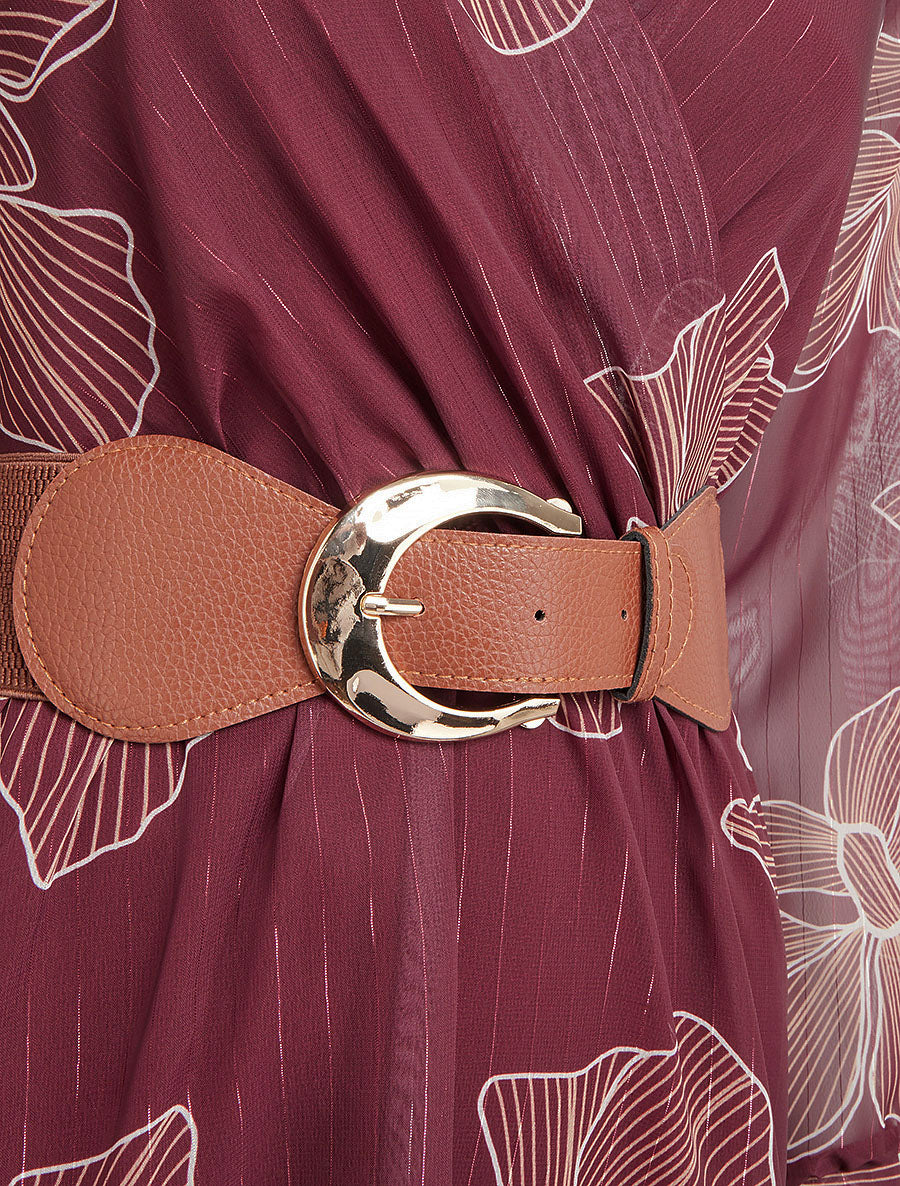 Robe mi-longue évasée imprimé floral - Bordeaux - 3