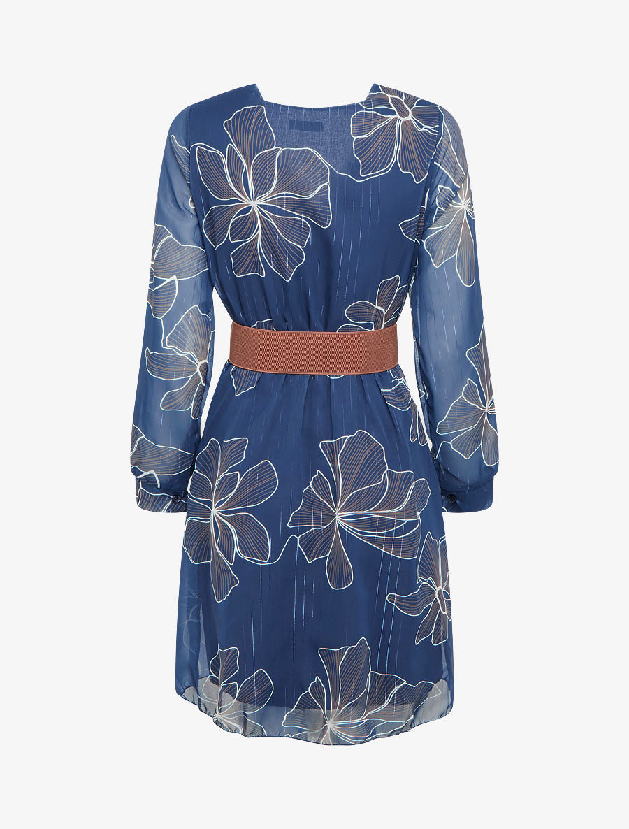 Robe mi-longue évasée imprimé floral - Marine - 2