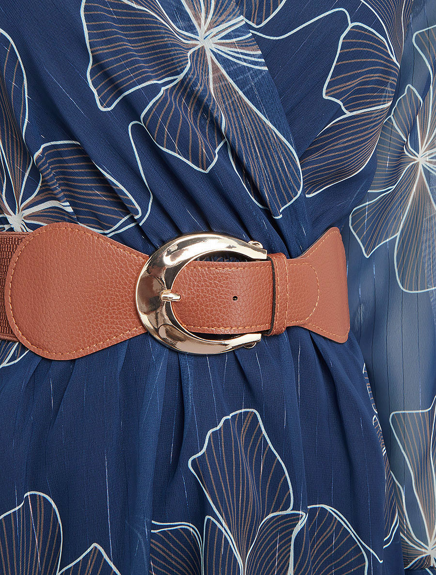 Robe mi-longue évasée imprimé floral - Marine - 3