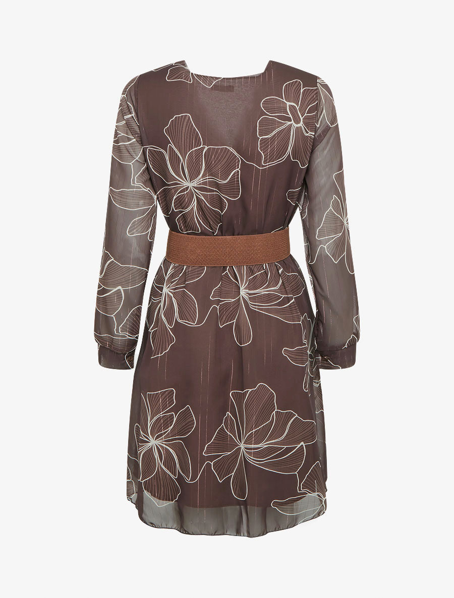 Robe mi-longue évasée imprimé floral - Marron - 2