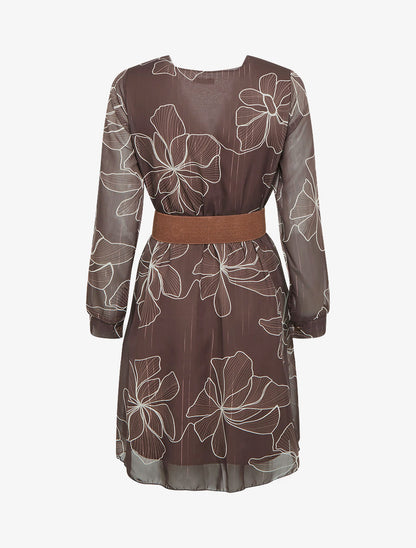 Robe mi-longue évasée imprimé floral - Marron - 2
