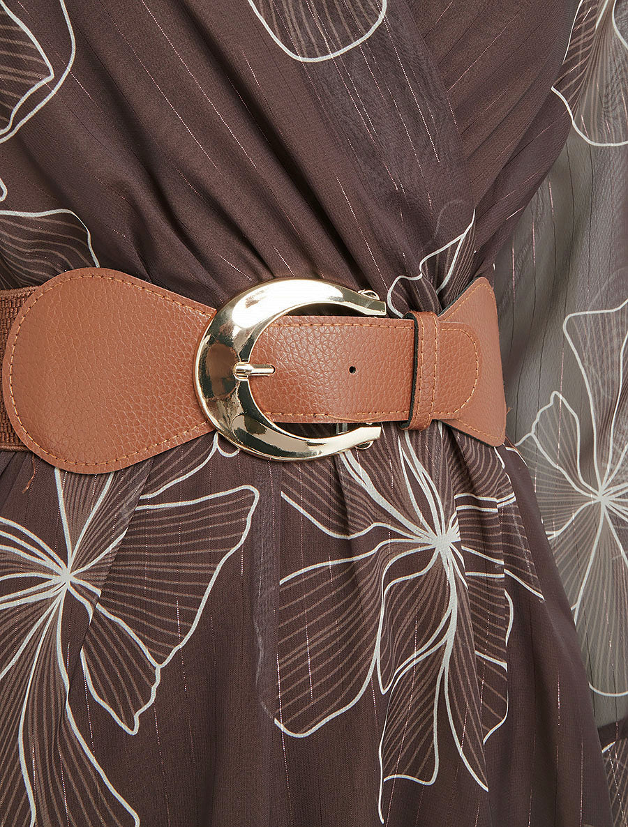 Robe mi-longue évasée imprimé floral - Marron - 3