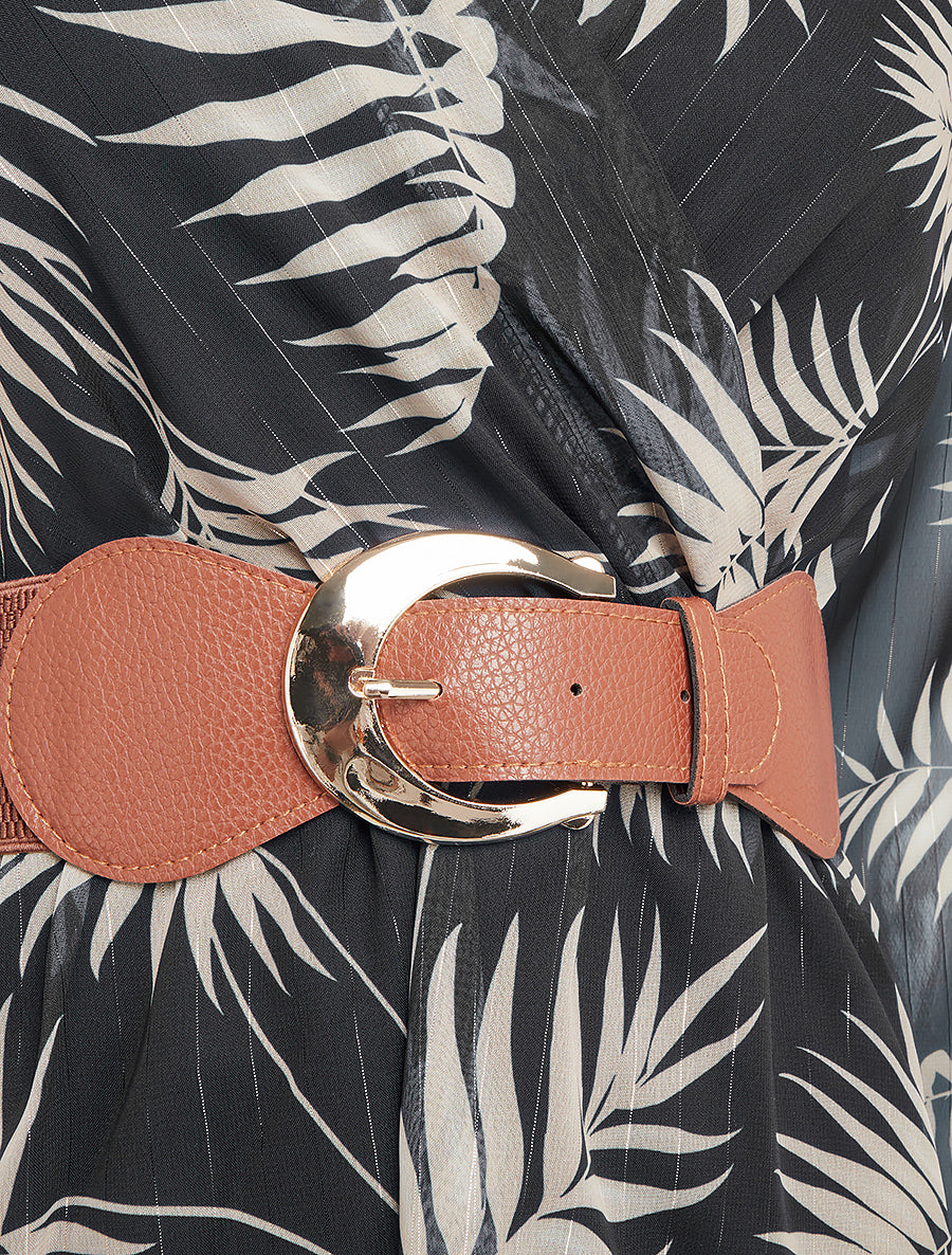 Robe mi-longue évasée imprimé feuilles tropicales - Noir - 3