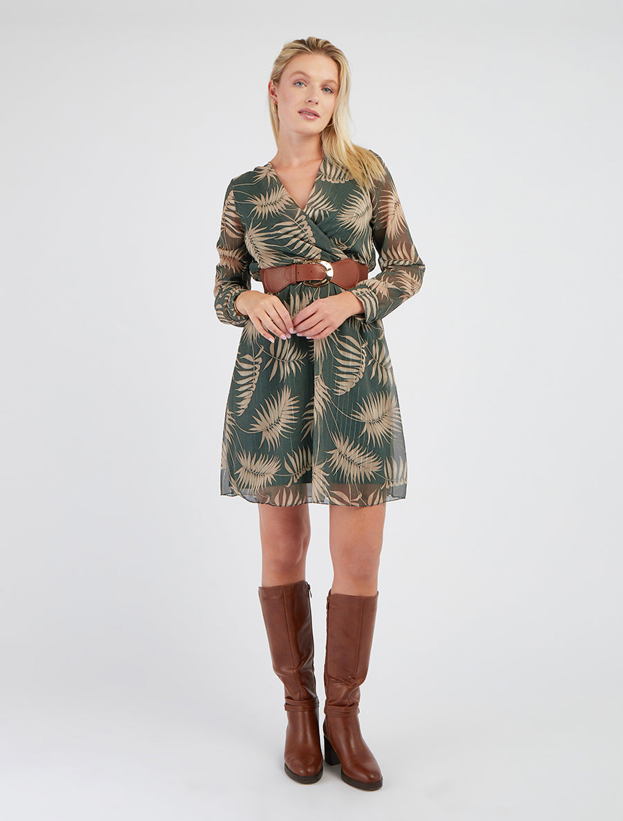 Robe mi-longue évasée imprimé feuilles tropicales - Vert - 8