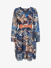 Robe patineuse en voile imprimé fantaisie - Marine - 1