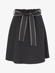 Jupe courte patineuse ceinturée - Noir - 1