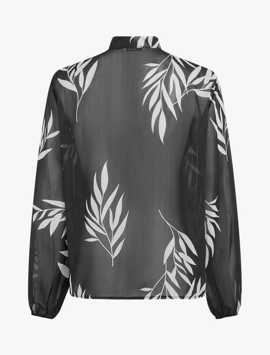 Top lavallière en voile imprimé feuilles - Noir - 2