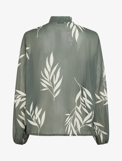 Top lavallière en voile imprimé feuilles - Kaki - 2