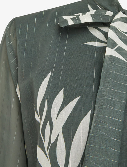 Top lavallière en voile imprimé feuilles - Kaki - 3