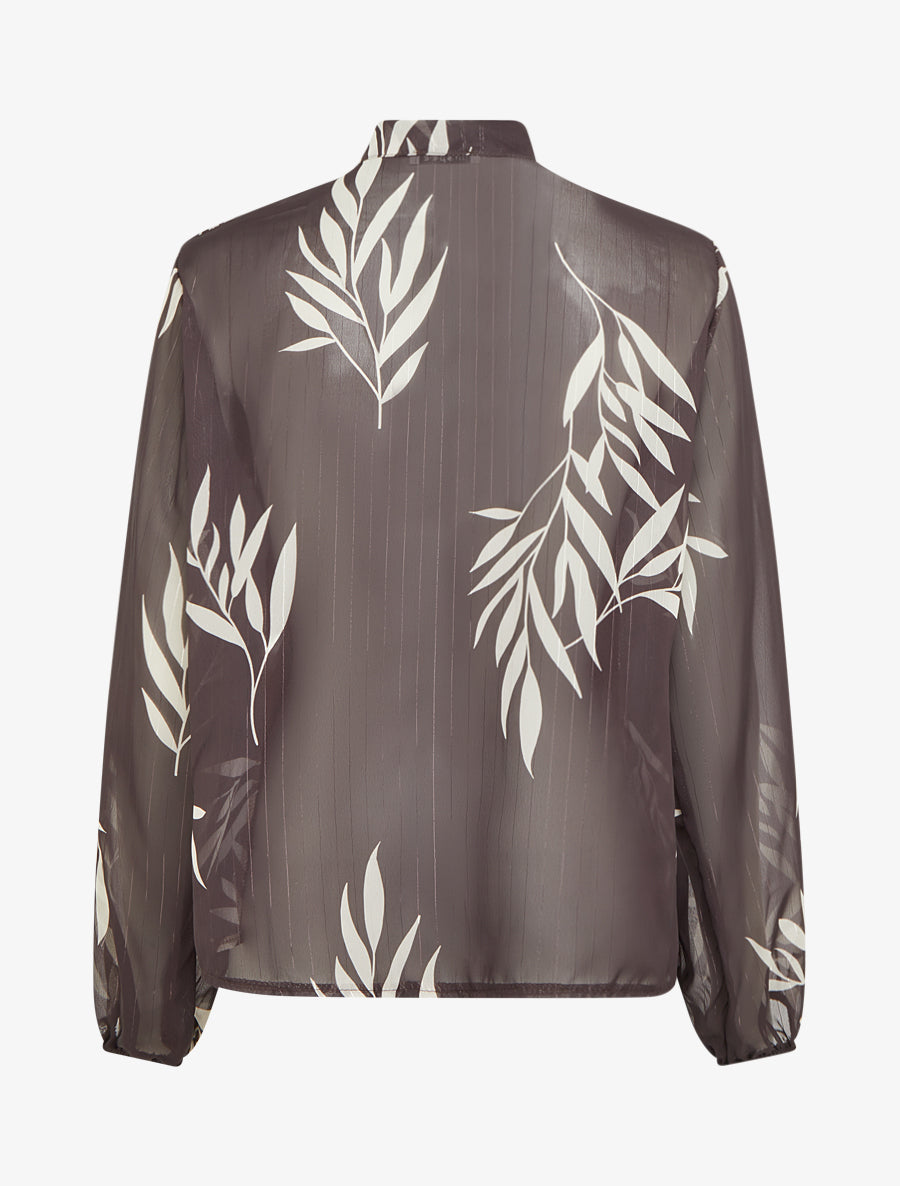 Top lavallière en voile imprimé feuilles - Marron - 2