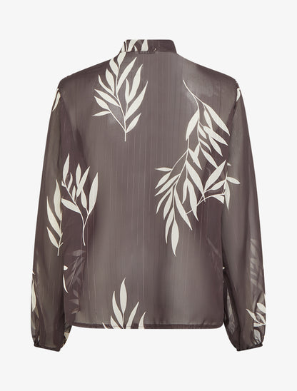 Top lavallière en voile imprimé feuilles - Marron - 2