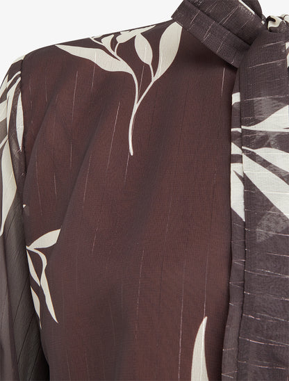 Top lavallière en voile imprimé feuilles - Marron - 3