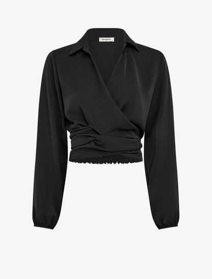 Crop-top cache-coeur uni et satiné - Noir - 1