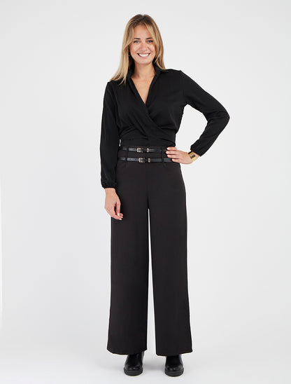 Crop-top cache-cœur à liens - Noir