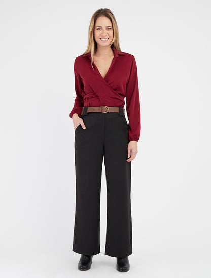 Crop-top cache-cœur à liens - Bordeaux