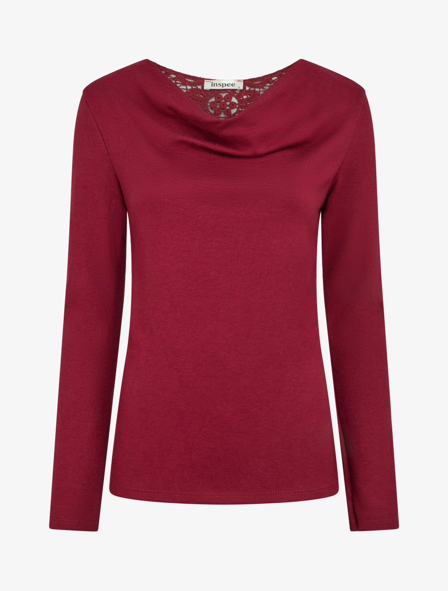 Pull col bénitier détail crochet dos - Bordeaux