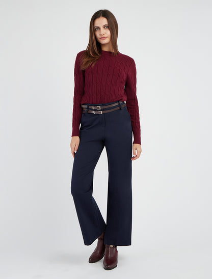 Pantalon droit stretch double ceinture - Marine