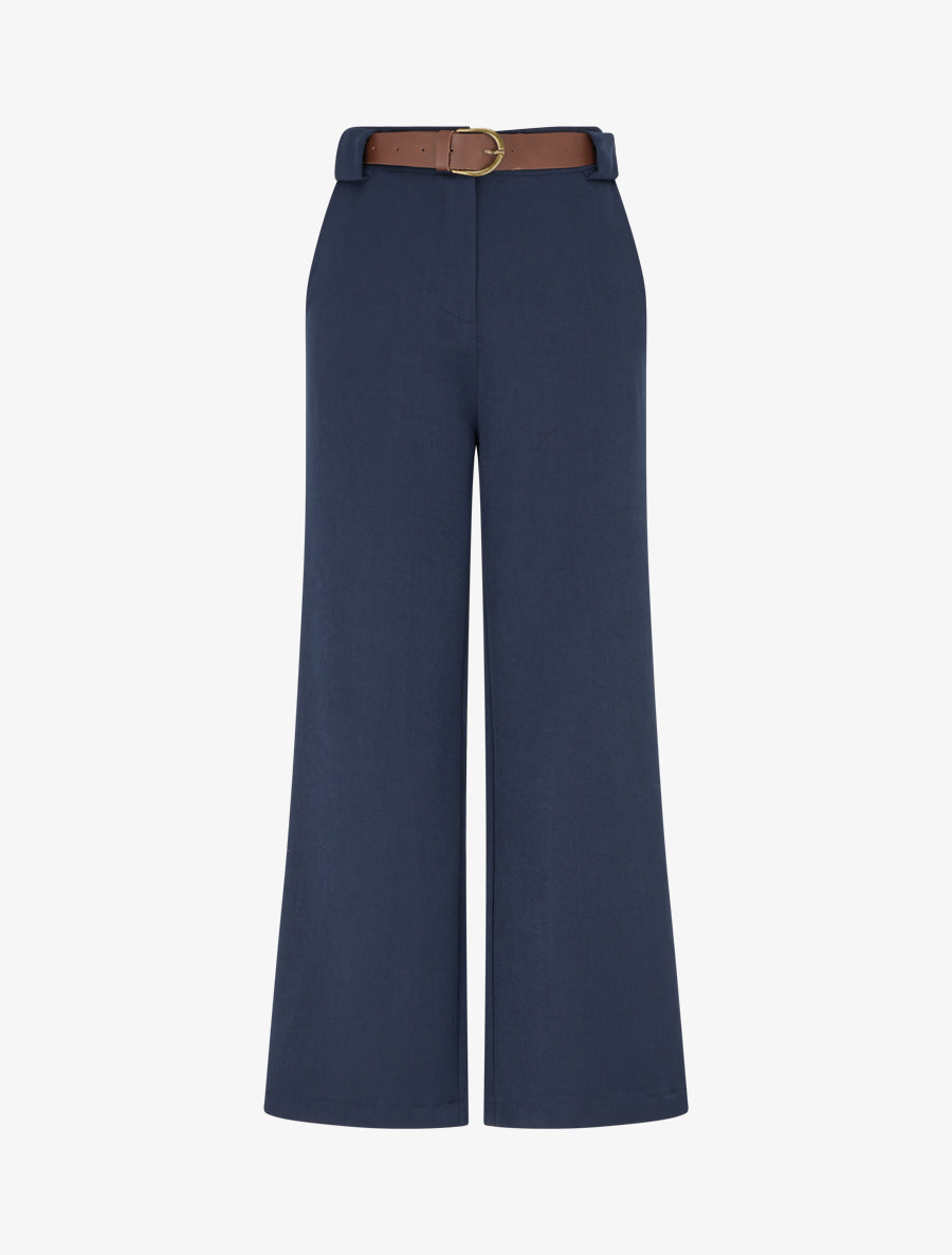 Pantalon droit uni taille haute - Marine - 1