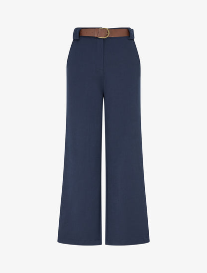 Pantalon droit uni taille haute - Marine - 1