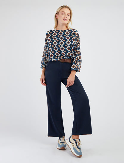 Pantalon droit uni taille haute - Marine - 8