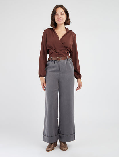 Pantalon ample à revers - Gris