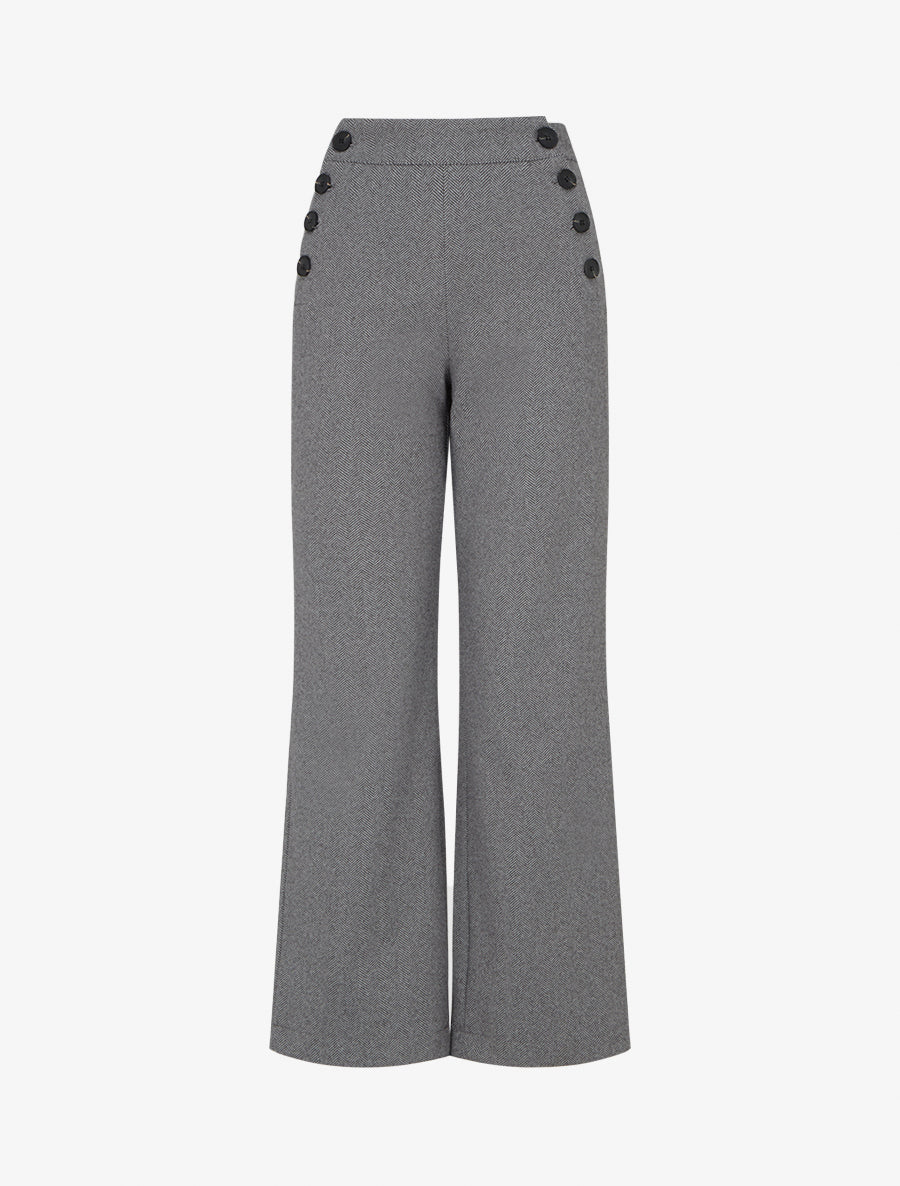 Pantalon droit taille haute chevron - Gris