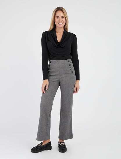 Pantalon droit taille haute chevron - Gris