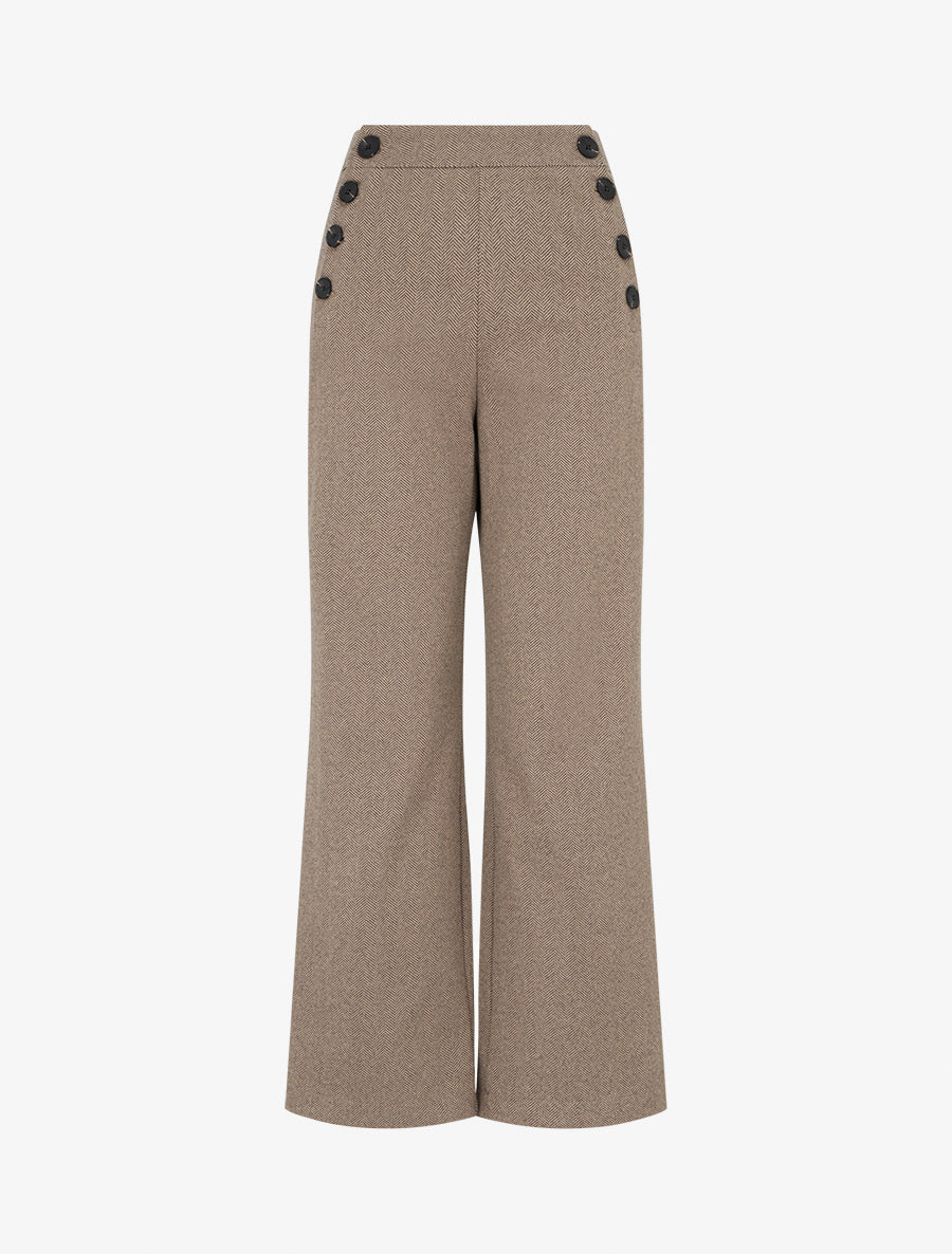 Pantalon à pont droit imprimé chevron - Beige - 1