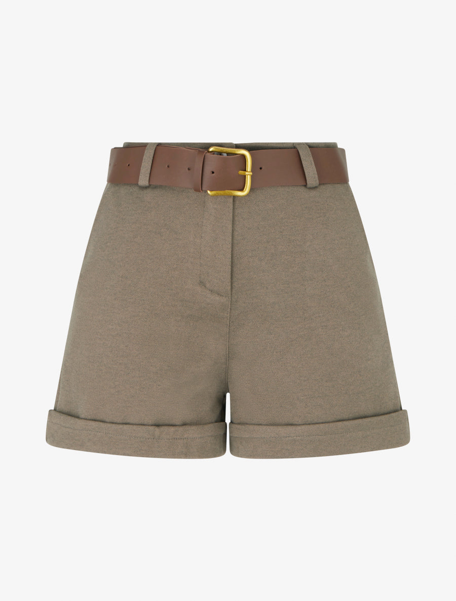 Short droit à revers et ceinture - Taupe - 1