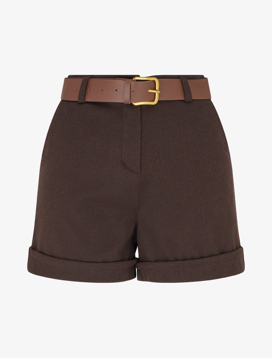 Short à revers imprimé chevron - Marron - 1