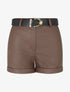 Short ceinturé à revers en simili - Marron - 1