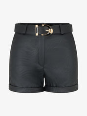 Short ceinturé à revers en simili - Noir - 1
