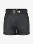 Short ceinturé à revers en simili - Noir - 1
