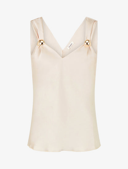 Top satiné à empiècement bijoux - Beige - 1
